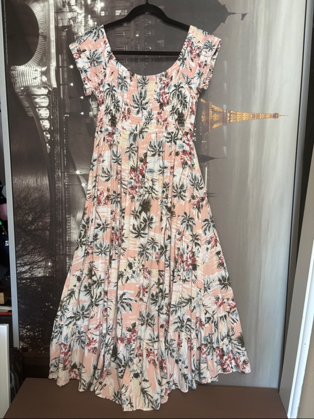 Peach Floral Midi Dress with Palm Print torrid high- low - Picture 4 of 4